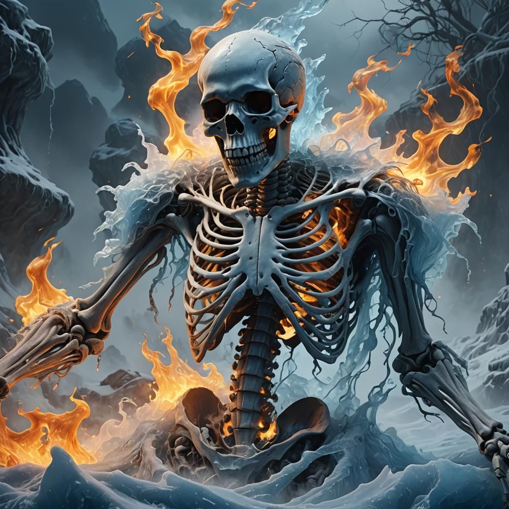 Icy Flames Skeleton Fantasy Art