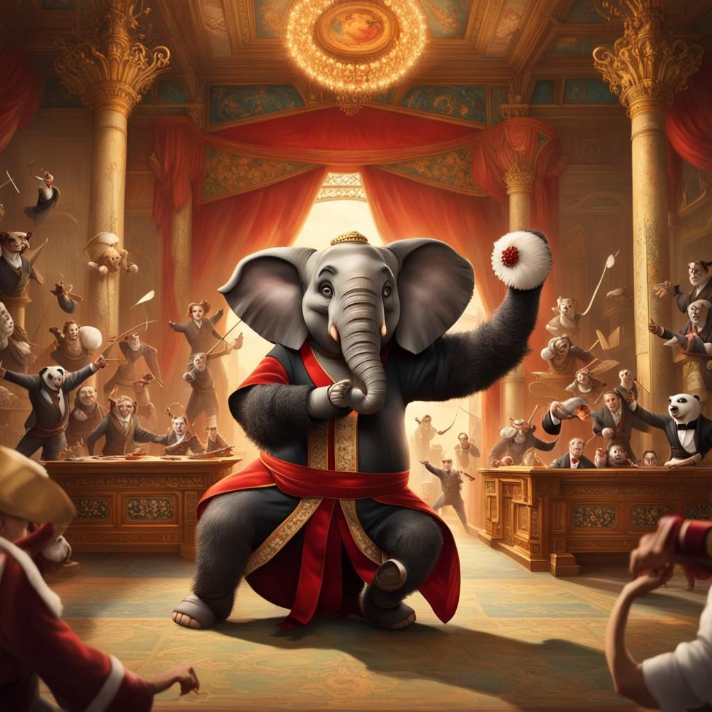 Elephant vs Panda: A Renaissance-Inspired Battle