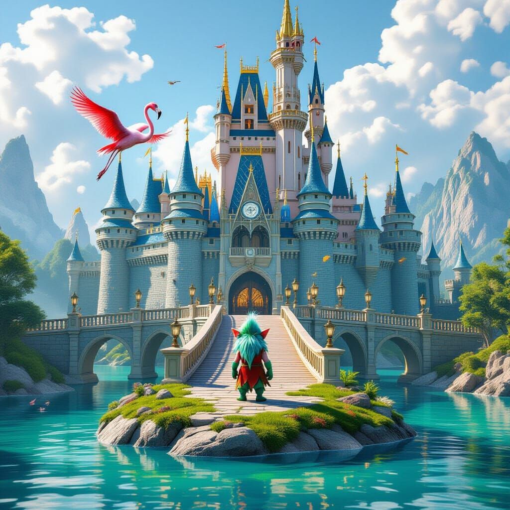 Troll on Emerald Isle Approaching Fairy Castle, Matte Painti...