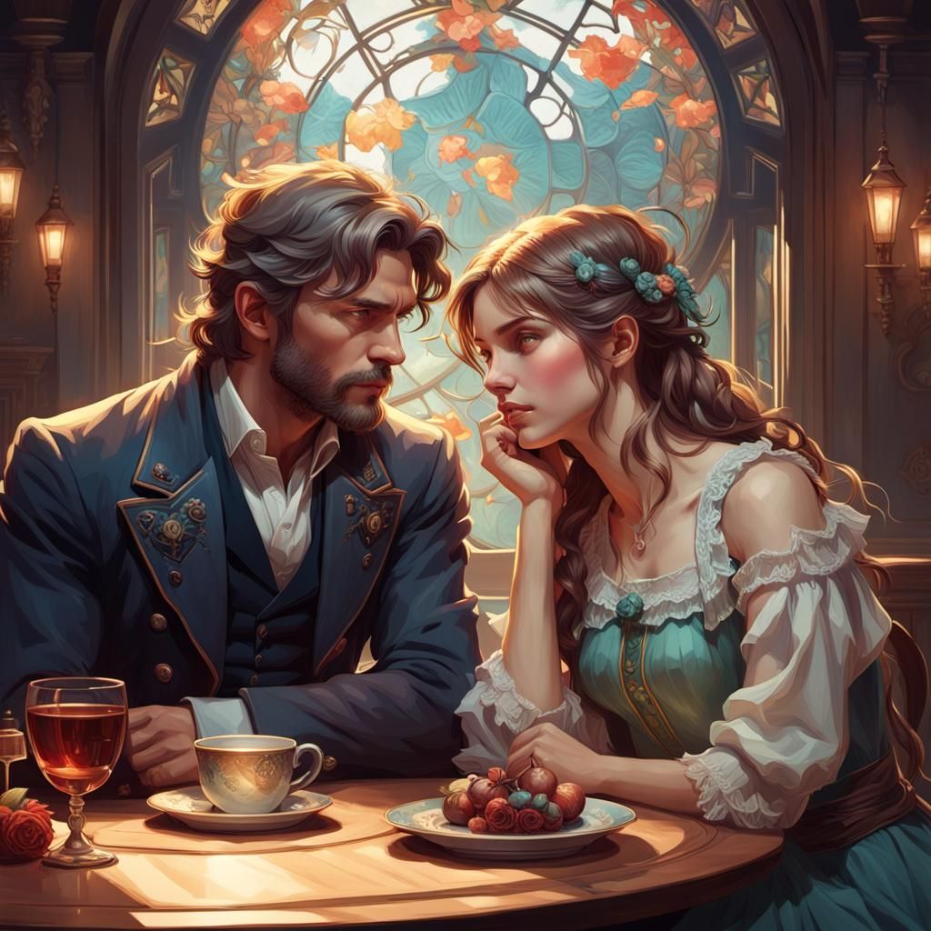 Romantic Couple Deep in Thought: Romanticism Art