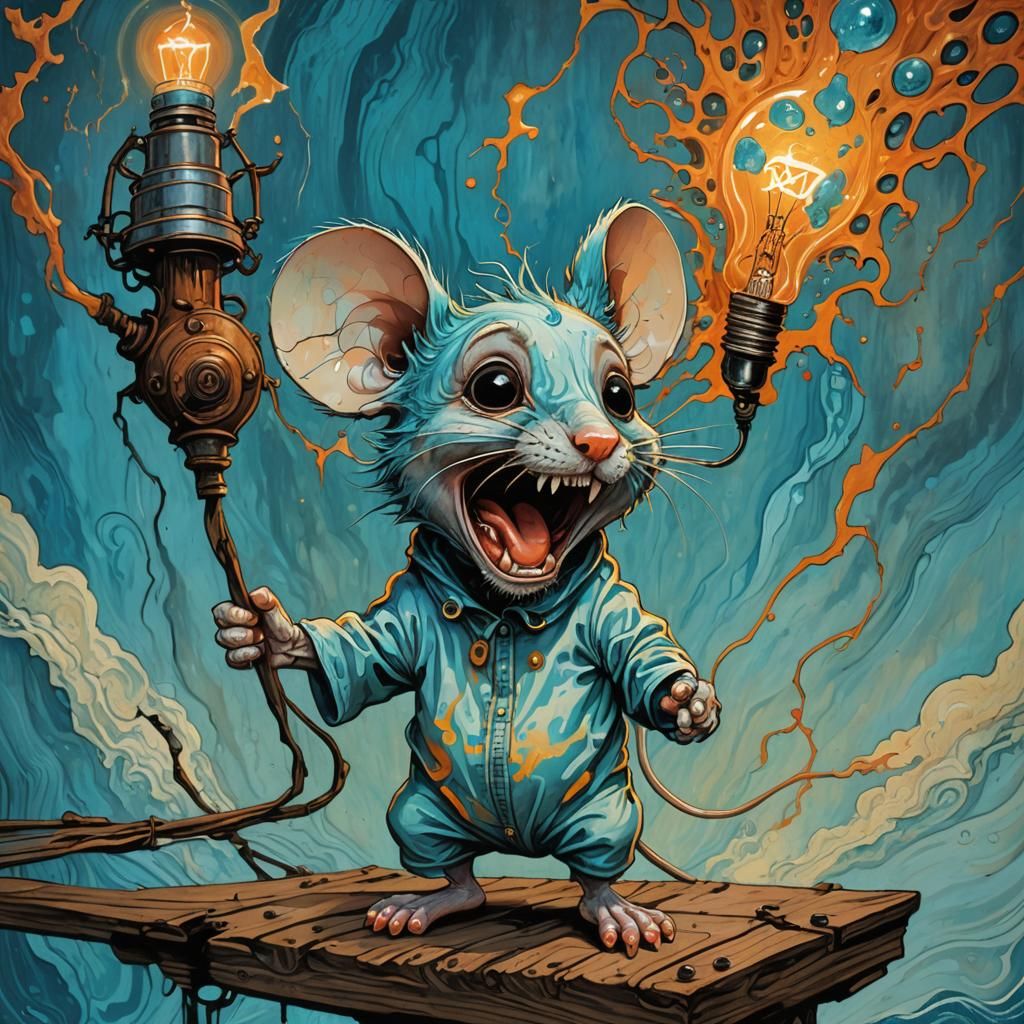 Aqua Chibi Mouse's Silent Scream in Maximalist Style