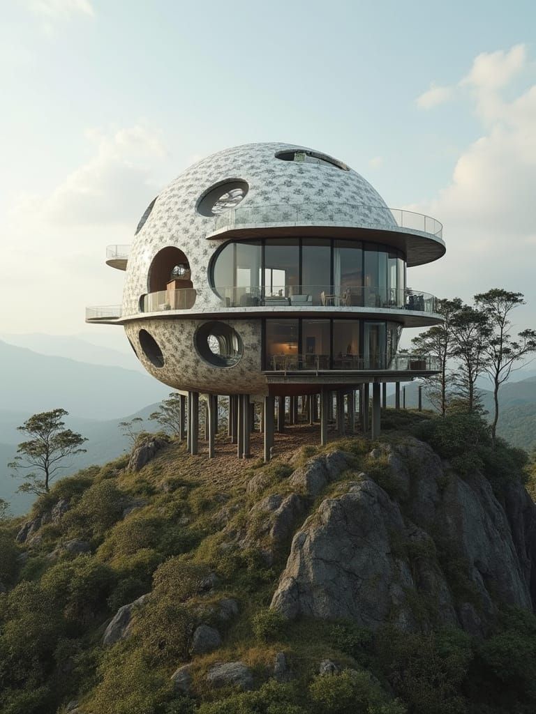 Reticulated Sphere House on Stilts