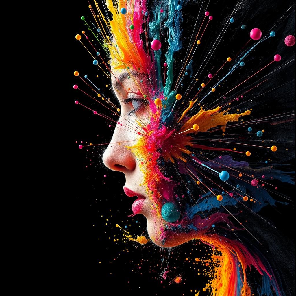 Colorful Atomic Explosion in Impasto Splash Art