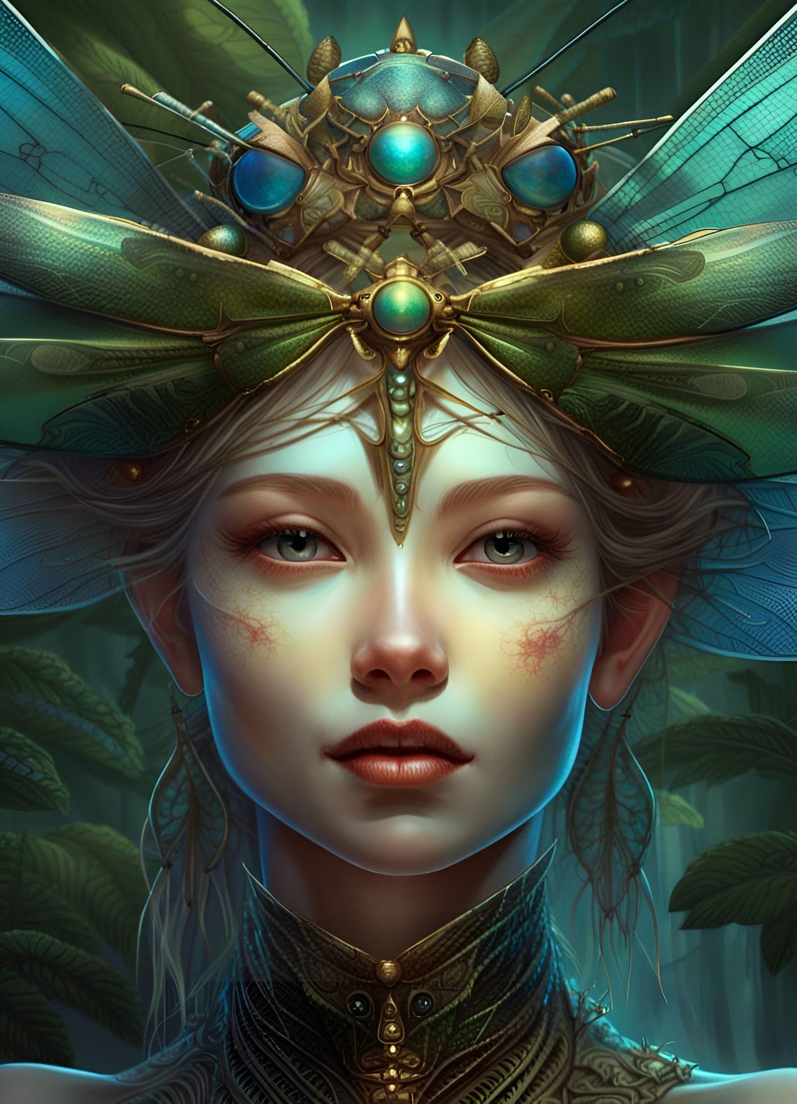 Dragonfly Fairy Portrait in Detailed Horror Art