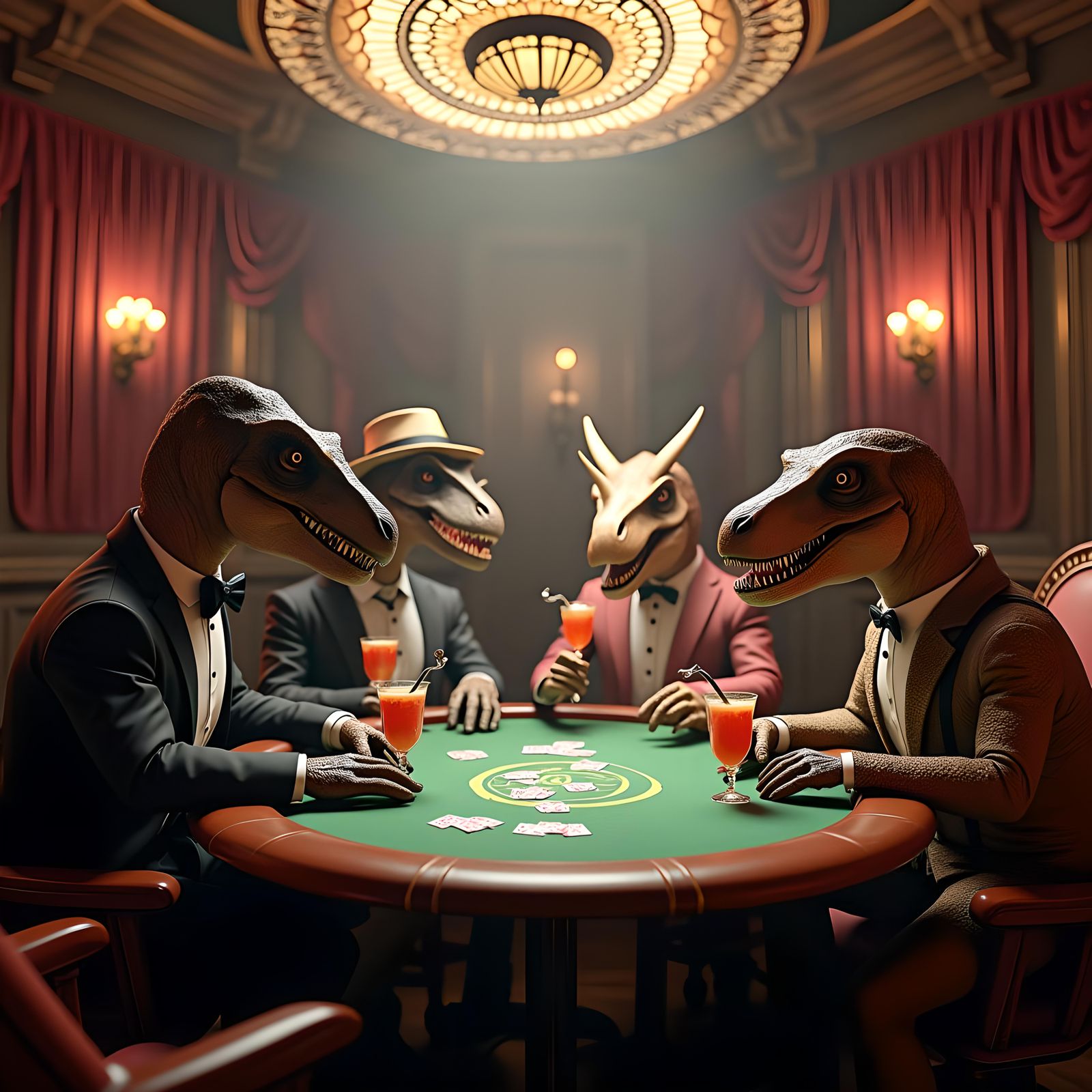 Dinosaurs Play Poker: 3D Cinematic Bar Scene