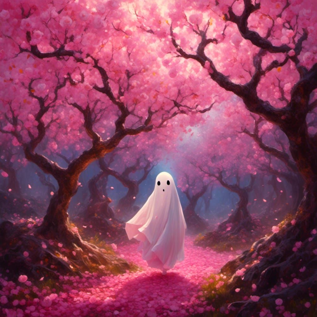 Ghost Among Almond Trees: Naive Style Painting