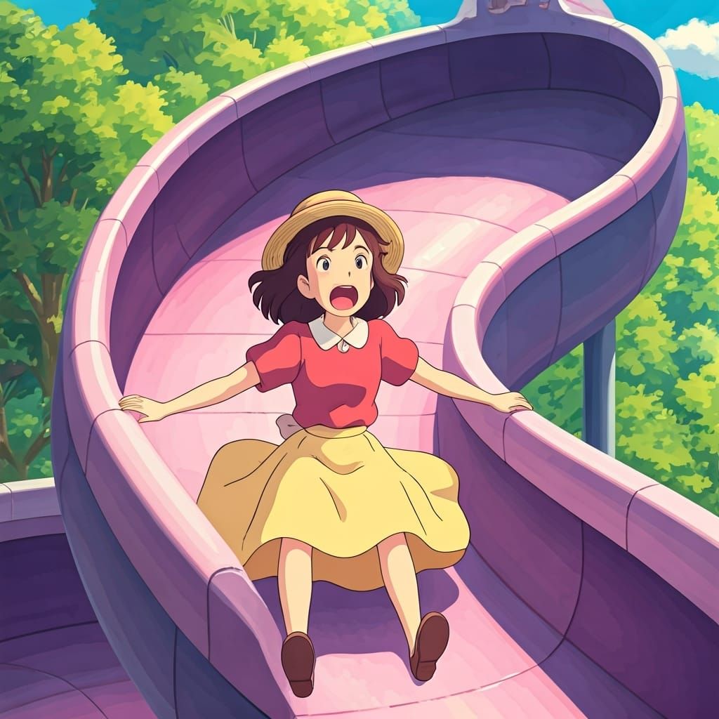 Shizuku Tsukishima on a Crazy Slide, Ghibli Style