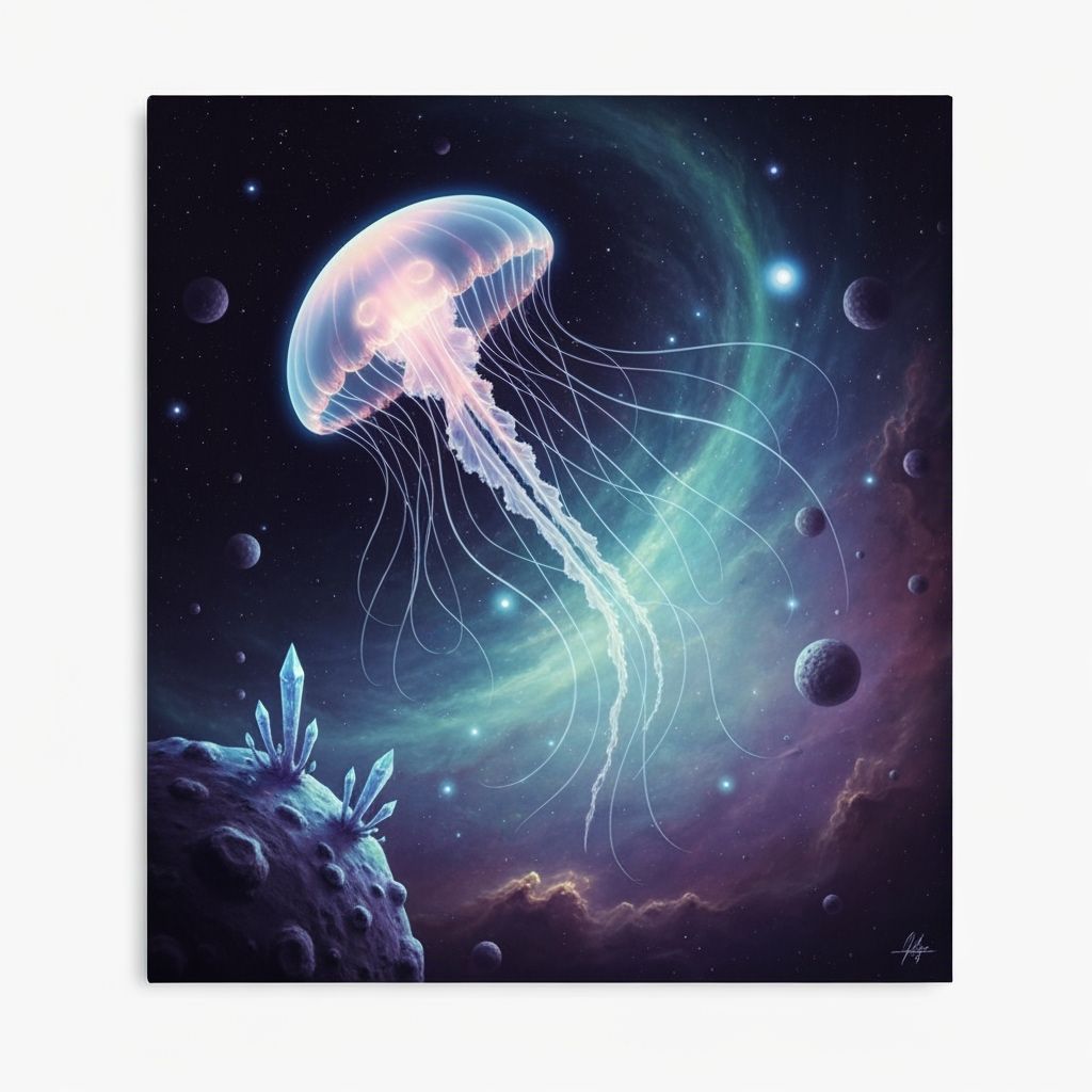 Cosmic Jellyfish Drifts Through Starry Nebula