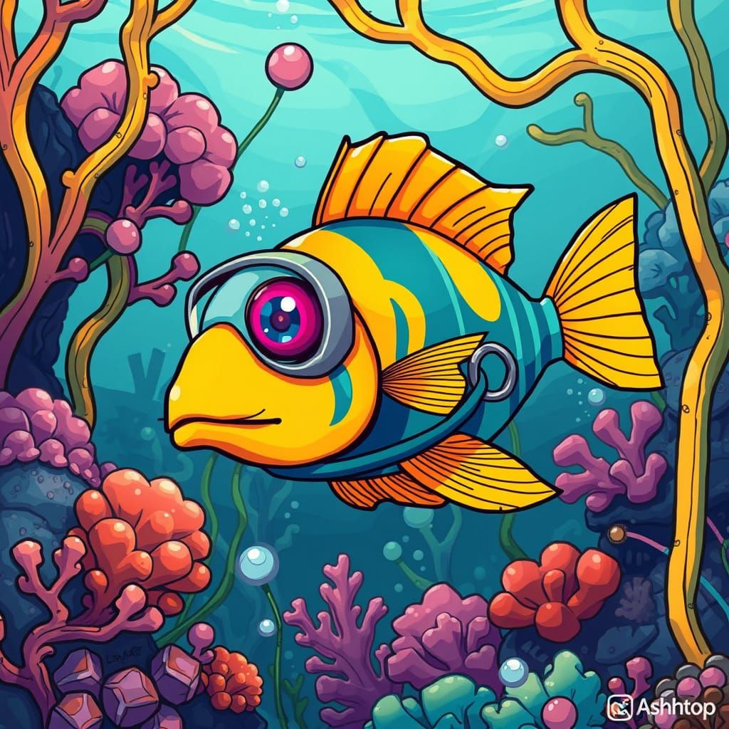 Vibrant Ocean Explorer in Cartoon Digital Art Style