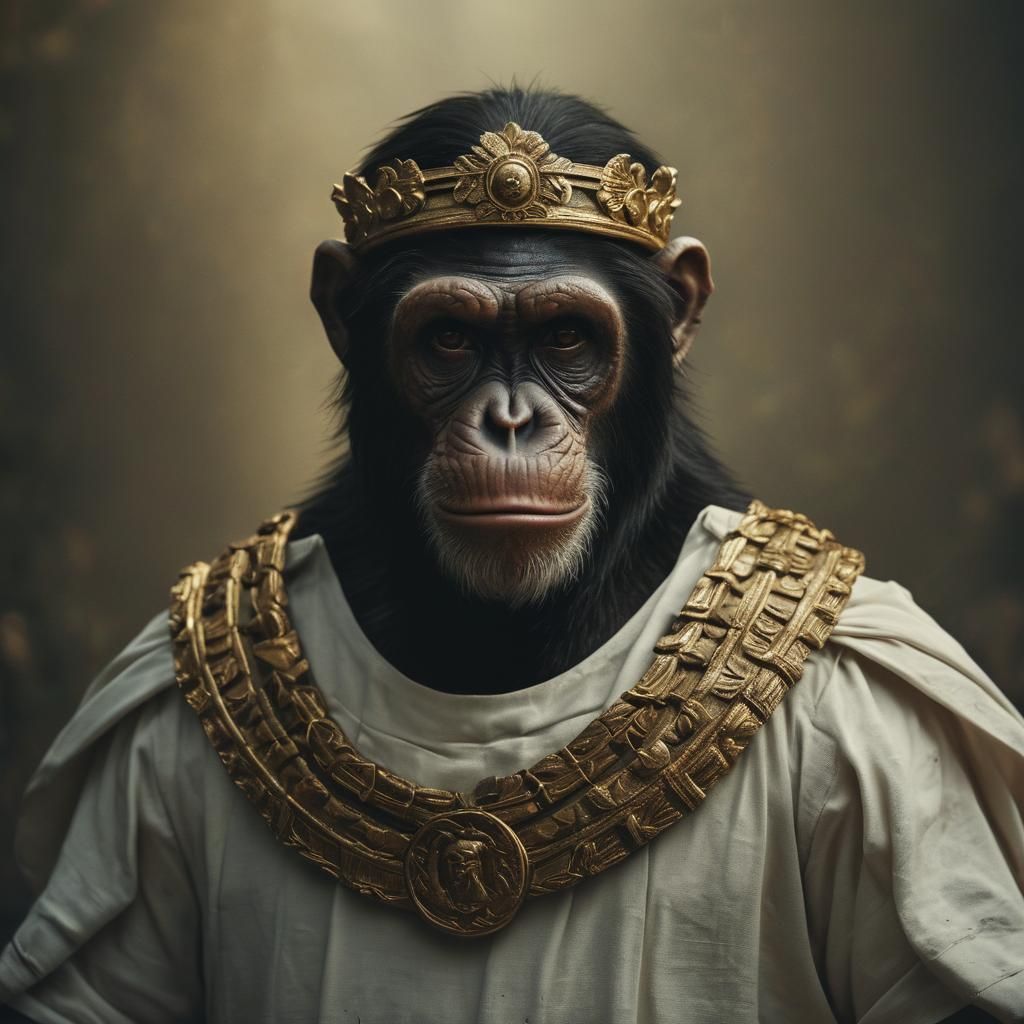 Roman Emperor Chimpanzee in Cinematic Film Still