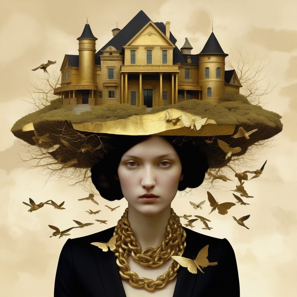 Surreal Organic Architecture in Mixed Media