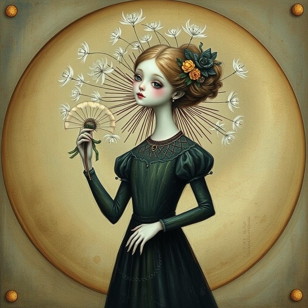 Surreal Victorian Dandelion Girl: Dreamlike Portrait