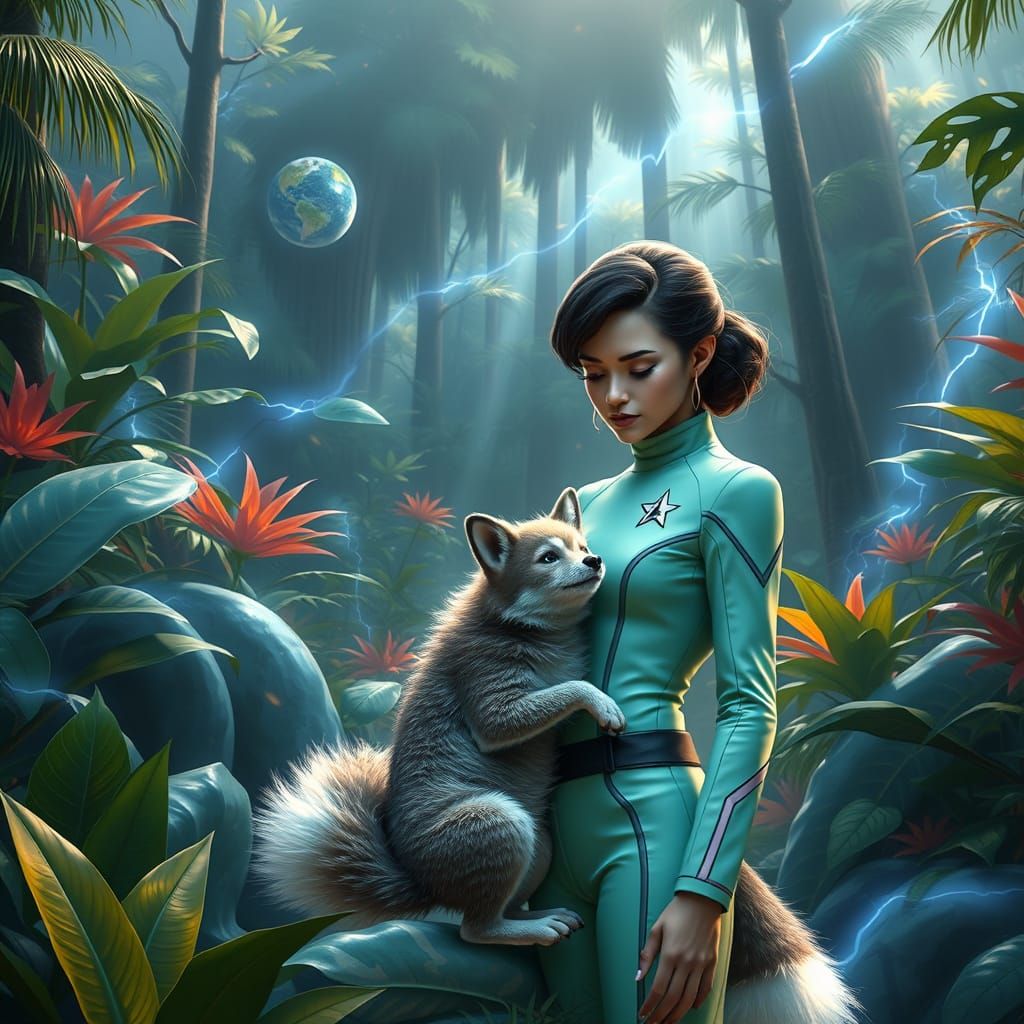 Mint Green Jungle Starfleet Officer Interacts with Dingo Coy...