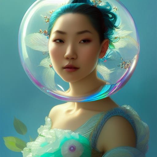 Asian Fairy Trapped in Iridescent Bubble