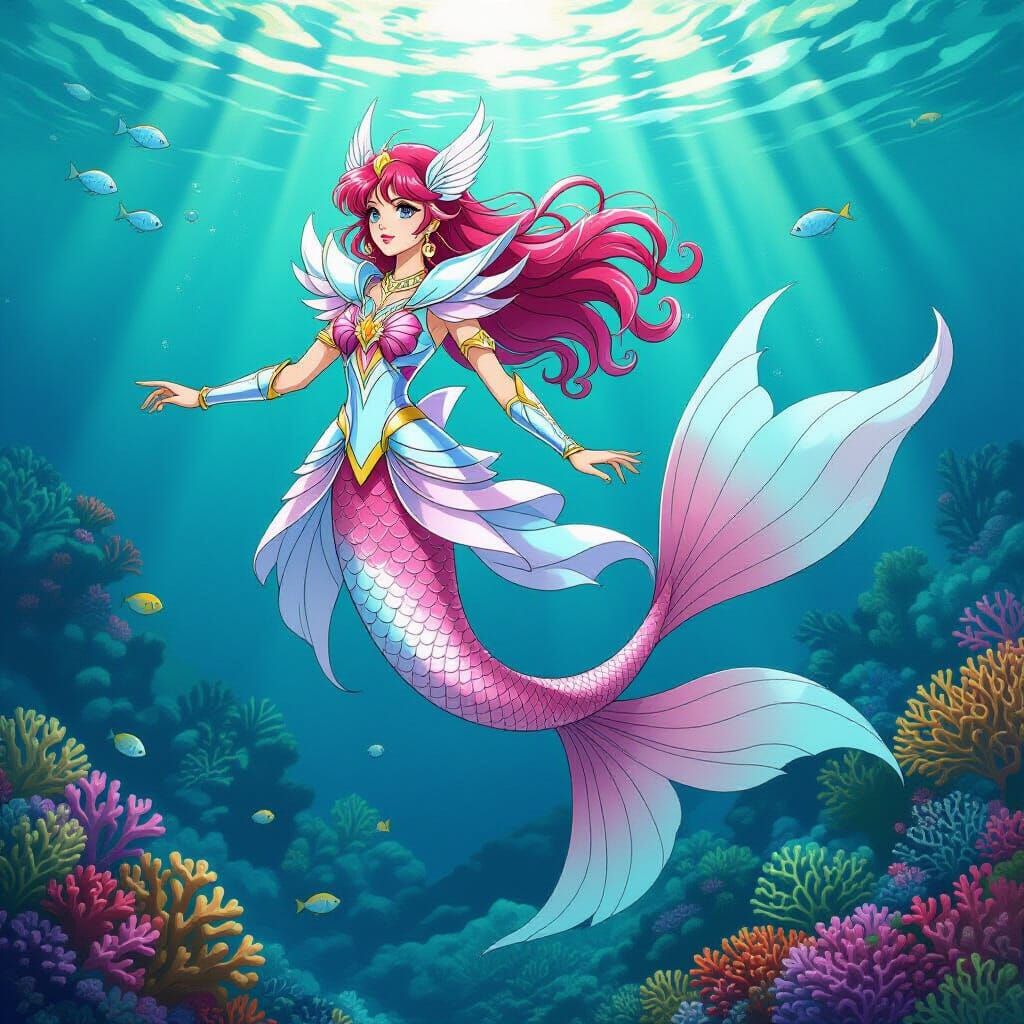 Mermaid Saint Seiya with Pink Tail in Oceanic Pegasus Cloth