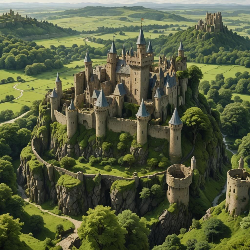 Medieval Castle with Ancient Tree: Matte Painting