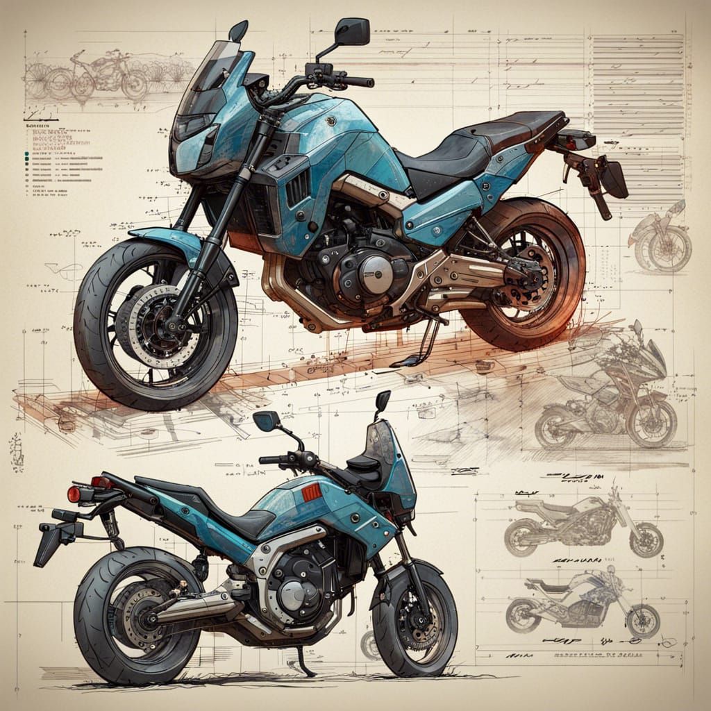Honda NC750S Blueprint Diagram in Triadic Colors
