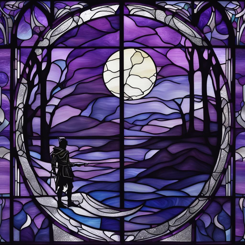 Epic Elf King Silhouette in Stained Glass