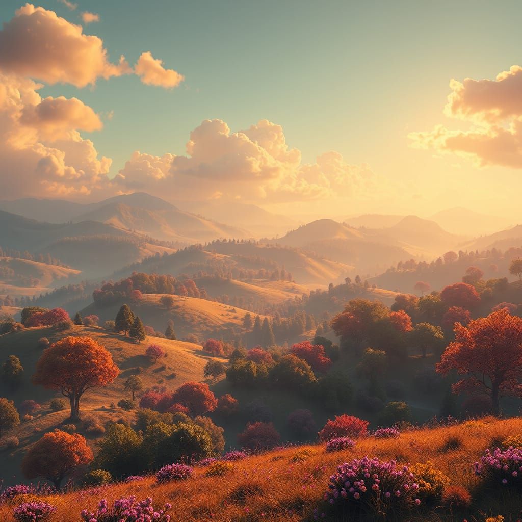 Dreamlike Landscape in Golden Light