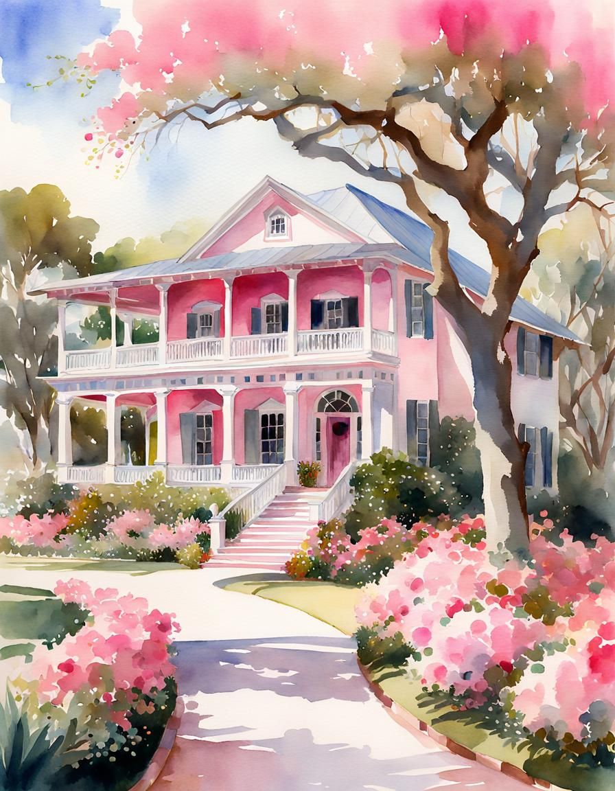 Boho Chic Ranch House Watercolor Sketch