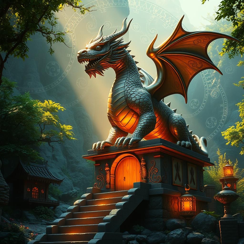 Bronze Dragon Shrine in Fantasy Concept Art Style