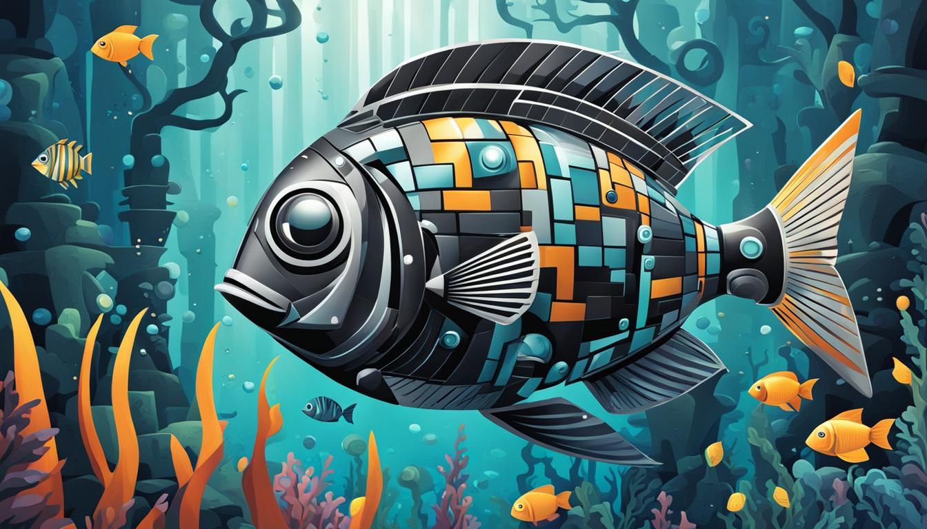 Robot-Fish in Underwater Forest: Typography Art