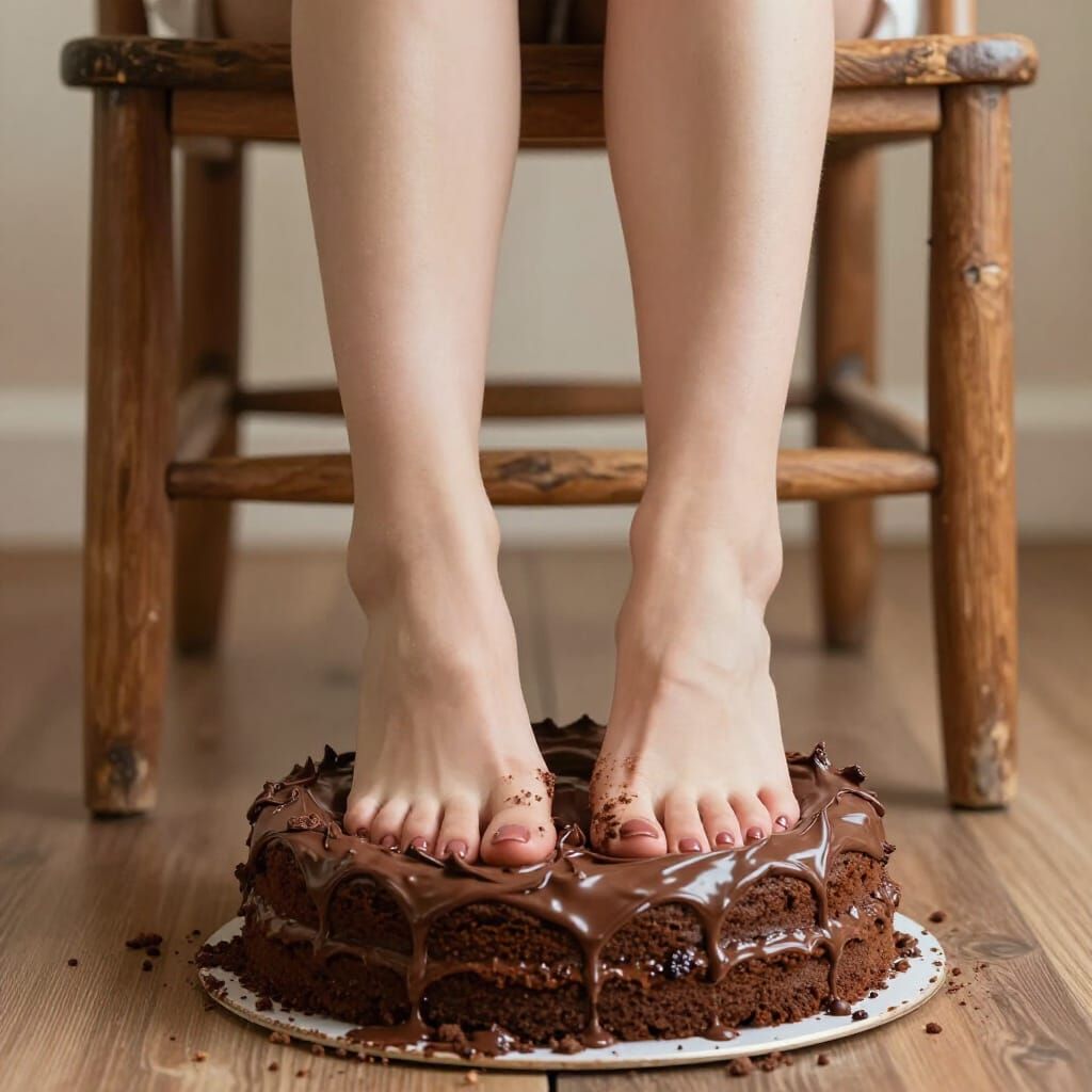 Woman's Feet Delightfully Covered in Chocolate Cake