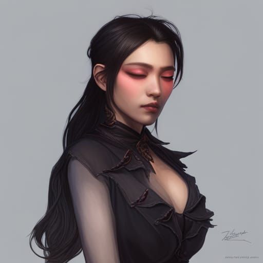 Gothic Asian Woman Sleeping: Hyperdetailed Portrait