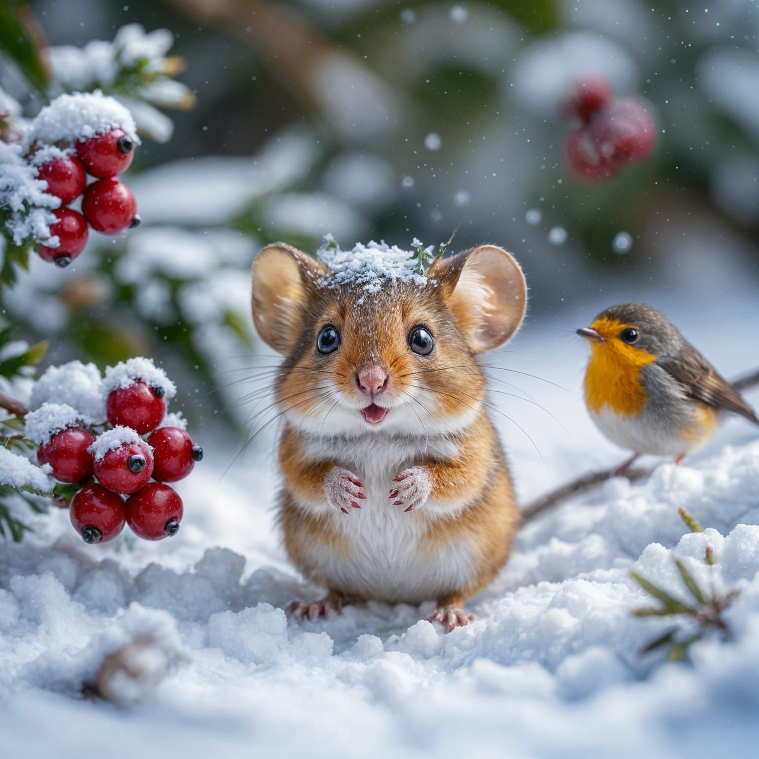 Adorable Winter Fairy Mouse in Snowy Garden