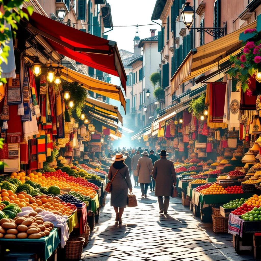 Epic Italian Marketplace at Dawn in Vibrant Colors