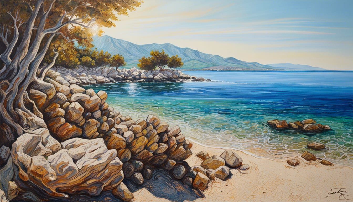 Adriatic Beach View of Brac Island in Photorealistic Style