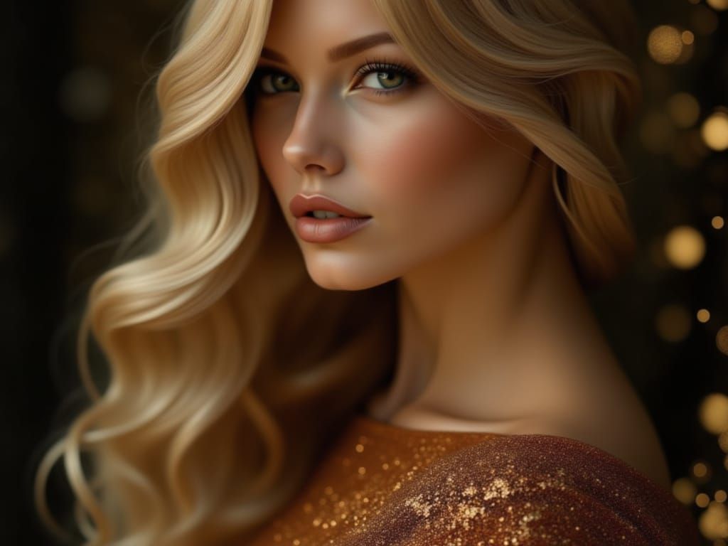 Woman with Copper Hair and Emerald Eyes in Chiaroscuro