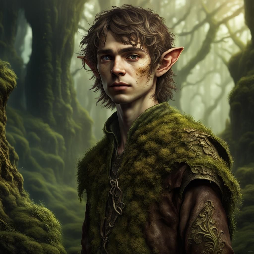 Moss-Covered Teenage Elf in Detailed Matte Painting