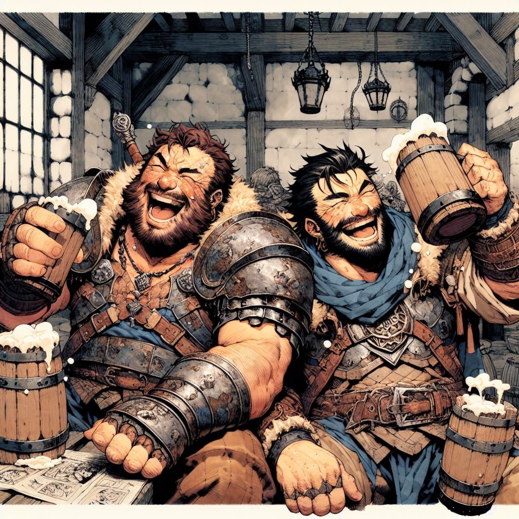 Two Laughing Knights in an Asian-Inspired Tavern