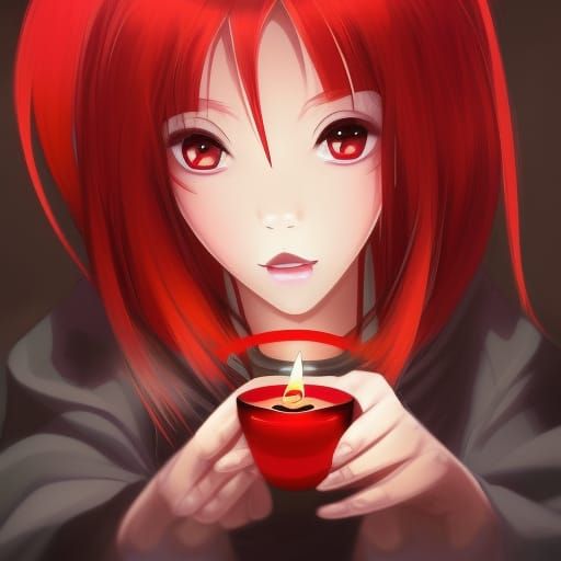 Red-Haired Woman with Candle in Anime Style