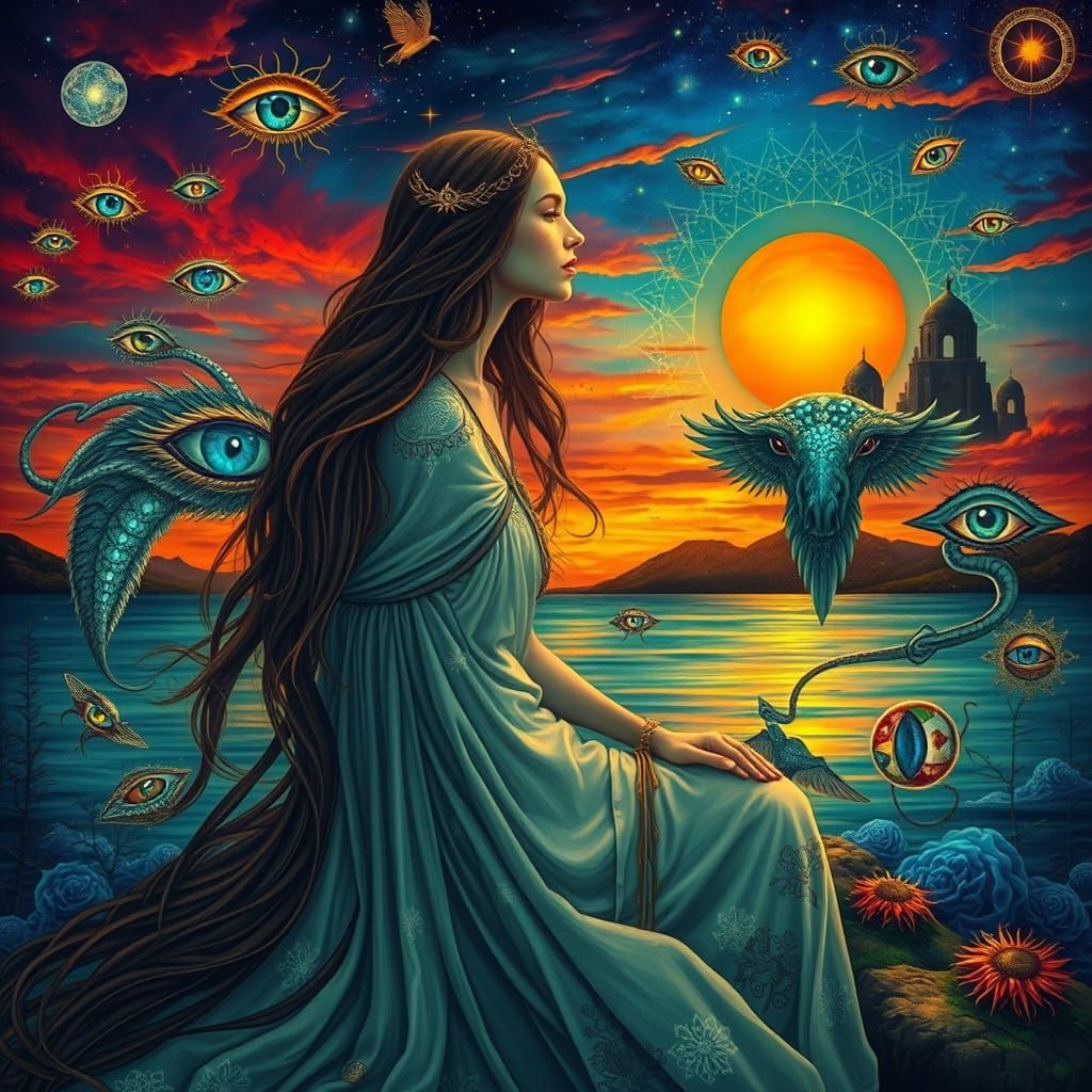 Surreal Dreamscape with Celestial and Terrestrial Elements