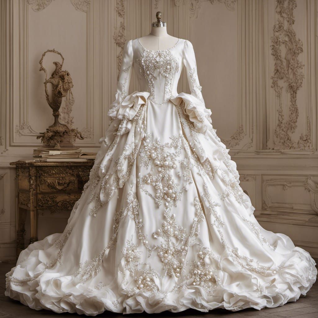 Rococo Long White Dress with Pearls