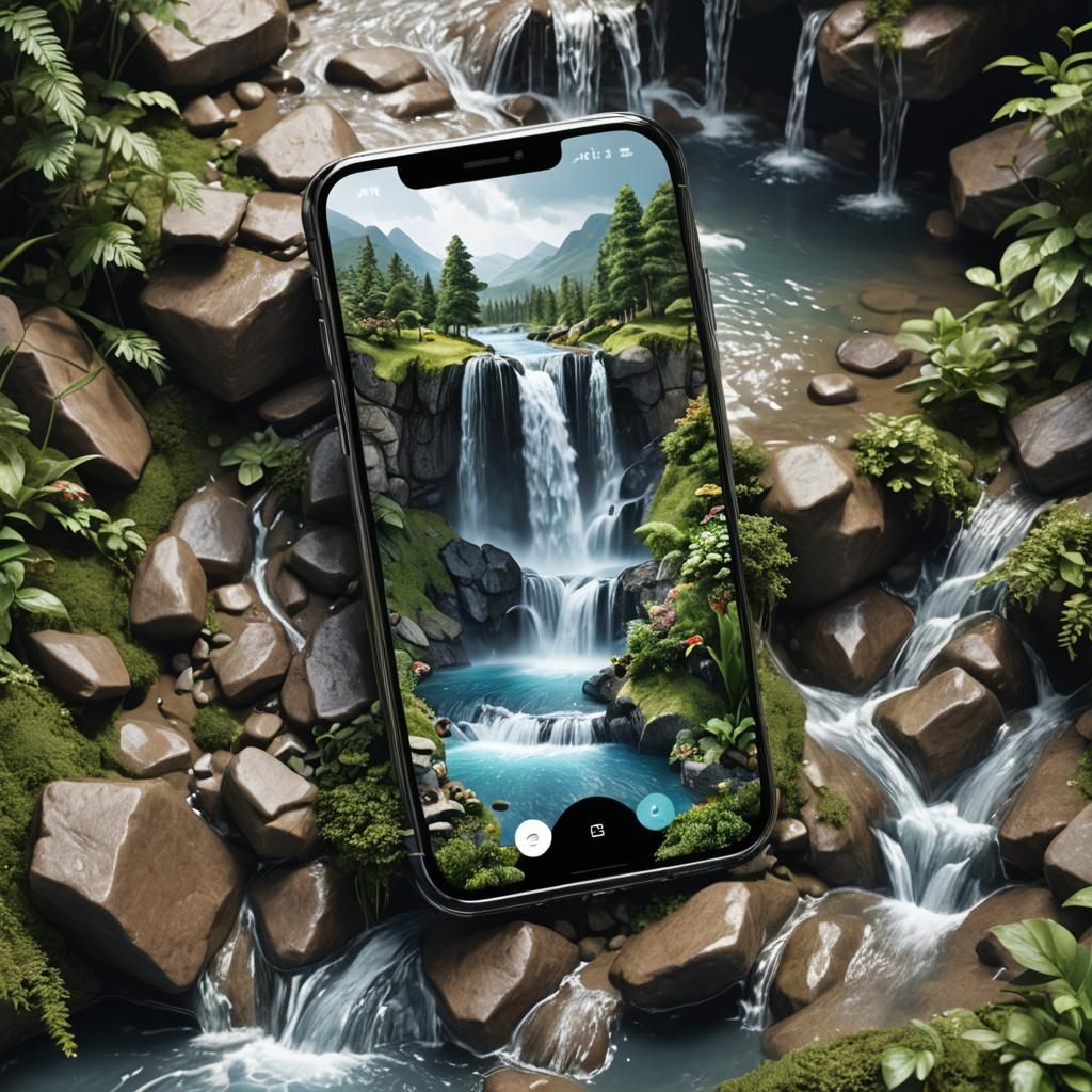 Waterfall Display on Mobile Phone in 3D Render