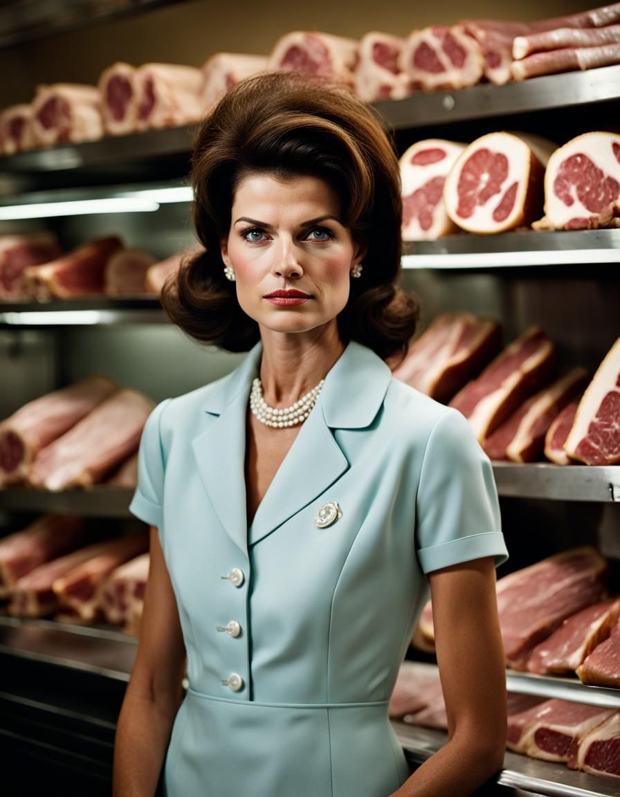 Jackie Kennedy Look-Alike in Butcher Shop, Professional Port...