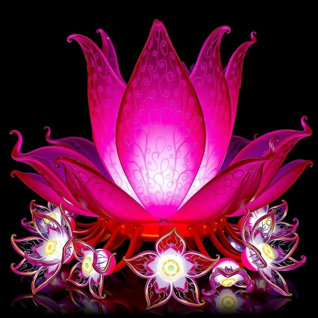 Magenta Glass Lotus in Chihuly Style