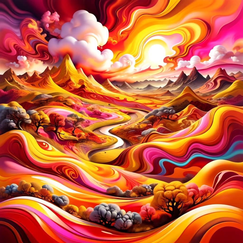Surreal Airbrush Landscape with Flowing Forms