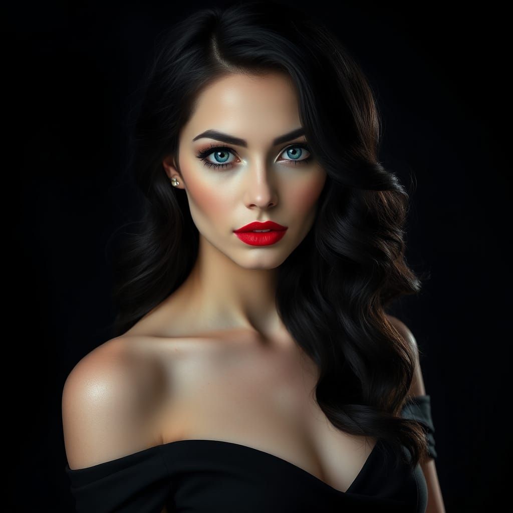 Elegant Woman with Wavy Hair in Photorealistic Style