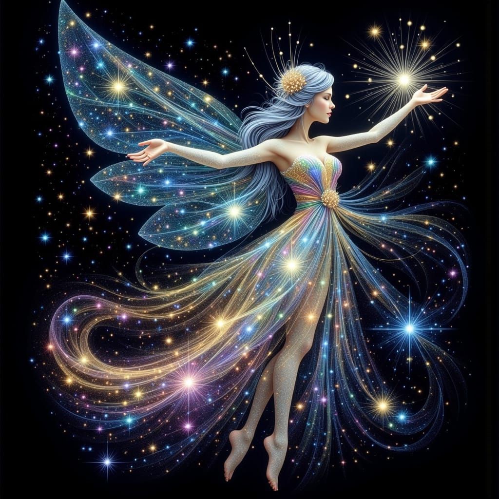 Starlight Fairy Drifting Through Cosmos