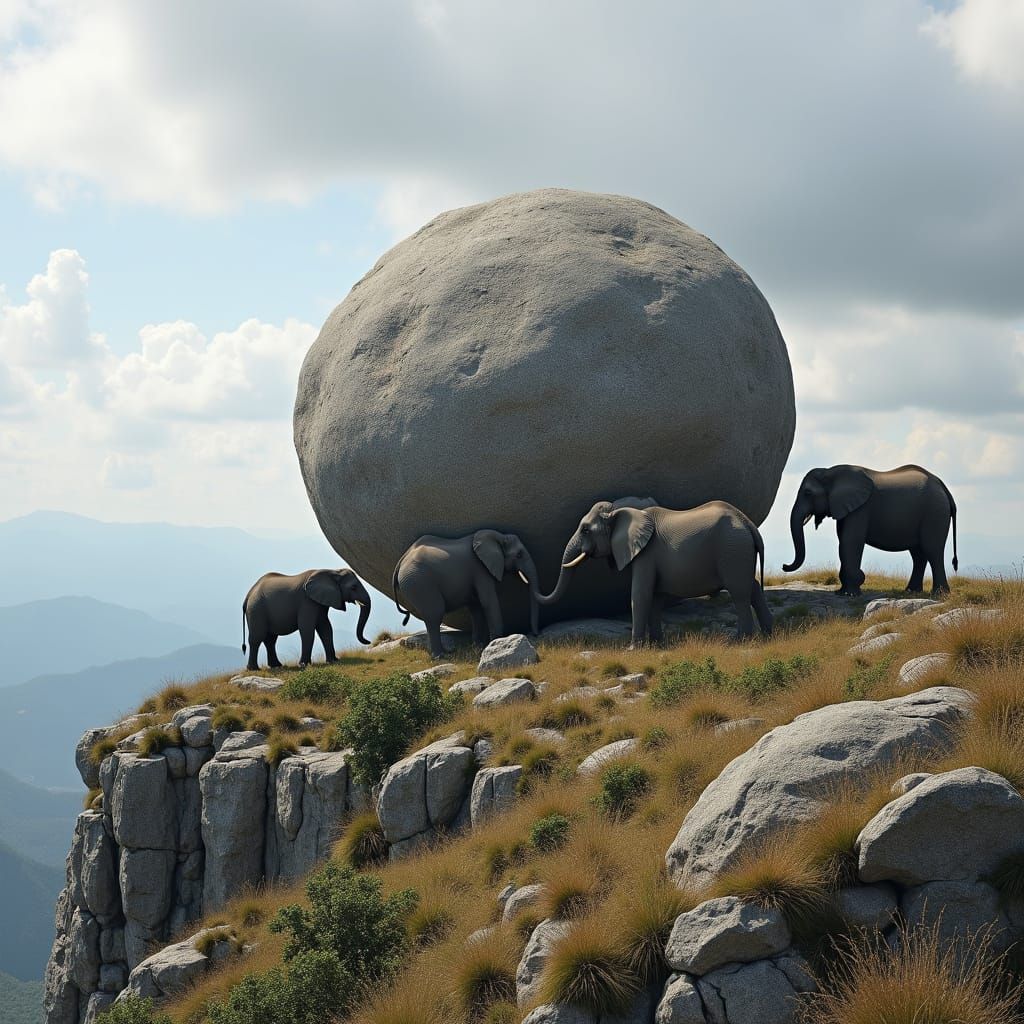 Elephants in Perilous Mountain Landscape