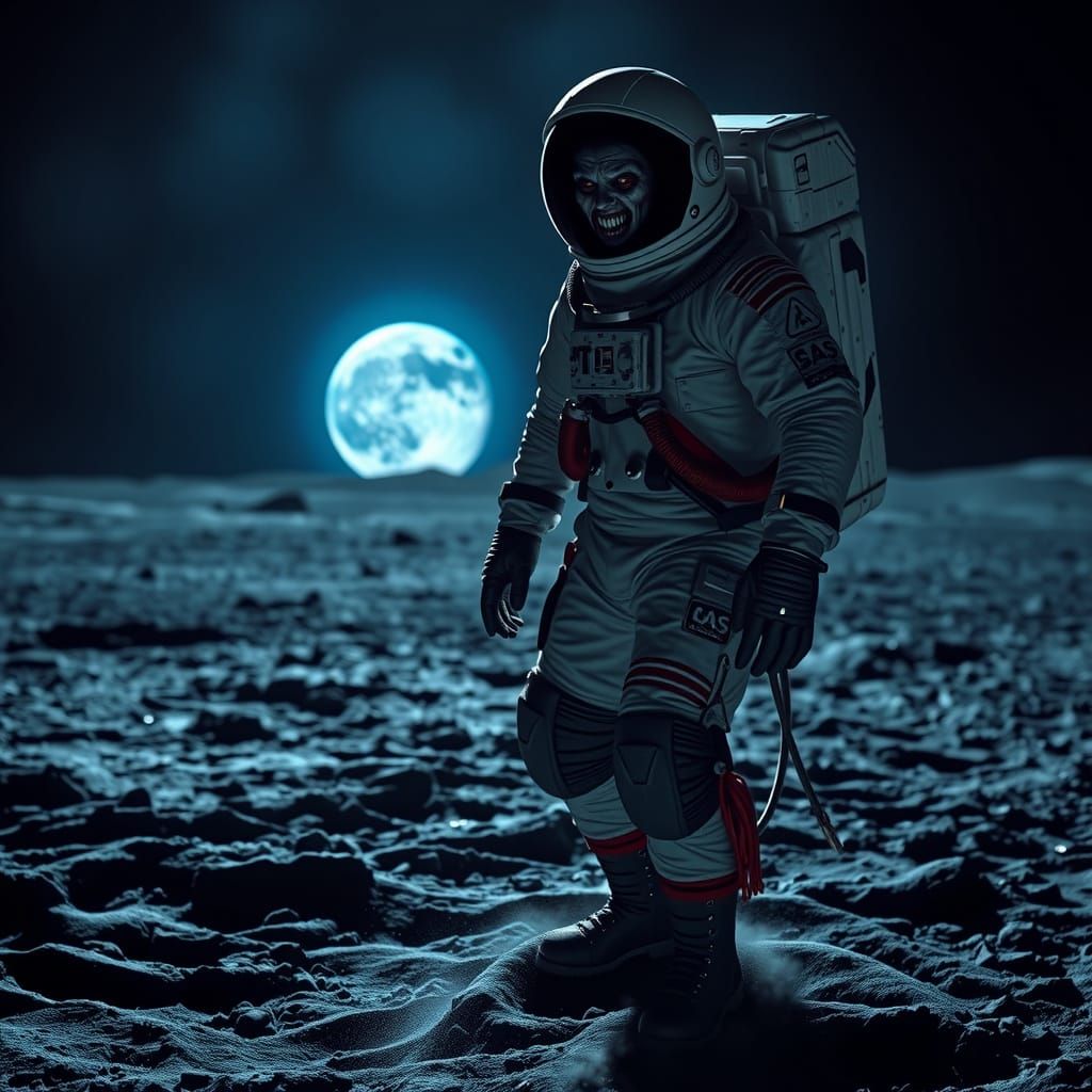 Moonlit Vampire Astronaut in Dark Gothic Sci-Fi