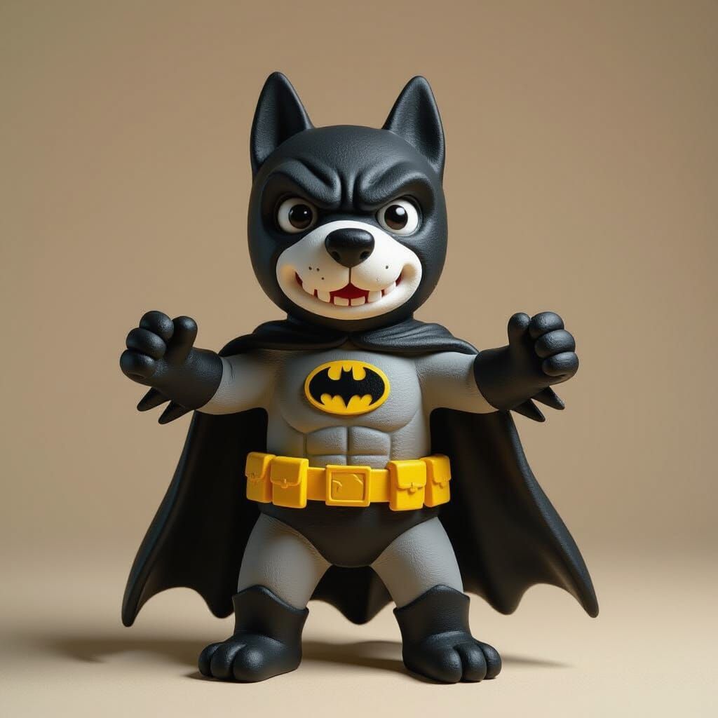 Batman Dog Terracotta Clay Sculpture: Hyperrealistic Art