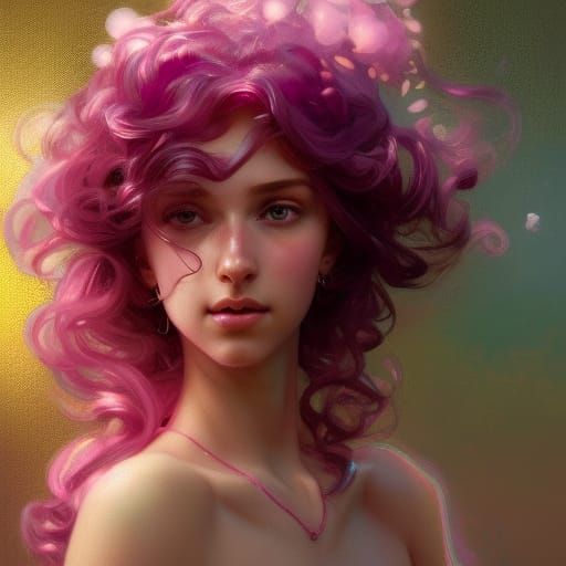 Pink-Haired Princess Portrait in Art Nouveau Style