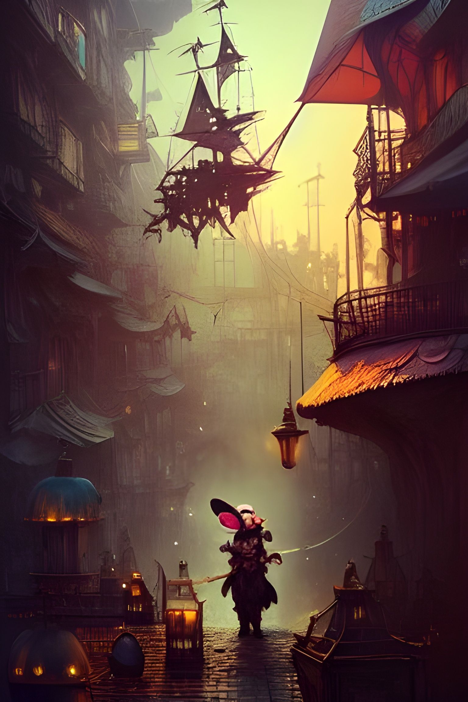 Cute pirate Bunny in a steampunk city