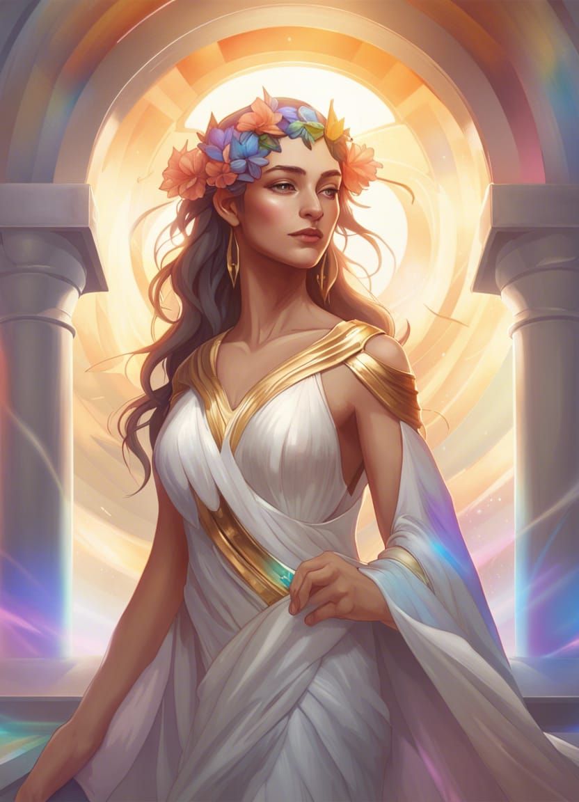 Goddess Iris on Rainbow Bridge: Art Nouveau Portrait