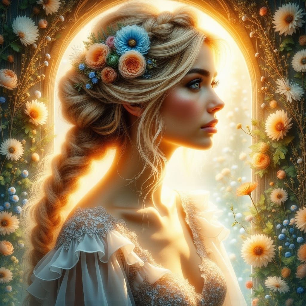 Elegant Blonde Woman in Art Nouveau Style Portrait